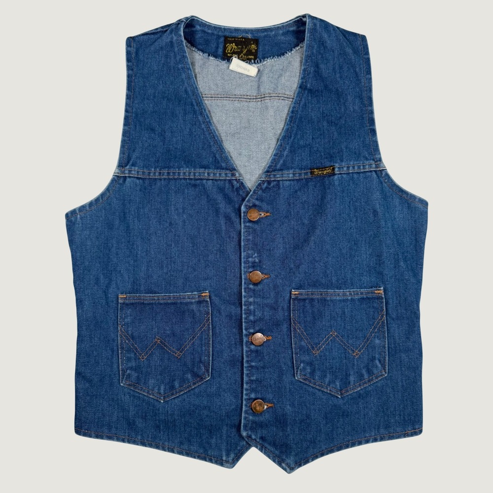 Vintage Wrangler No-Fault Denim Vest Medium Blue Made in USA Mens Medium
